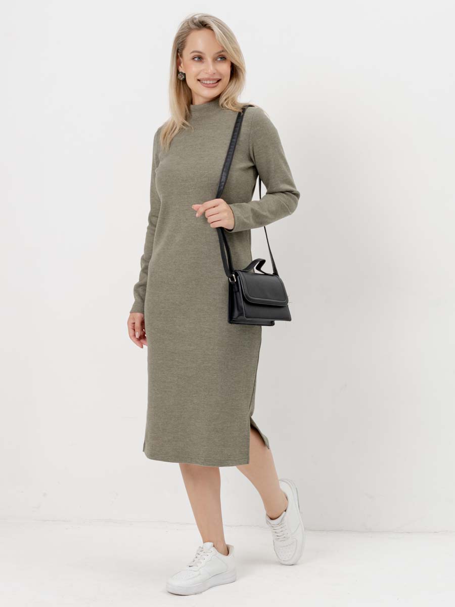Платье для беременных с длинным рукавом осеннее в офис оливковый