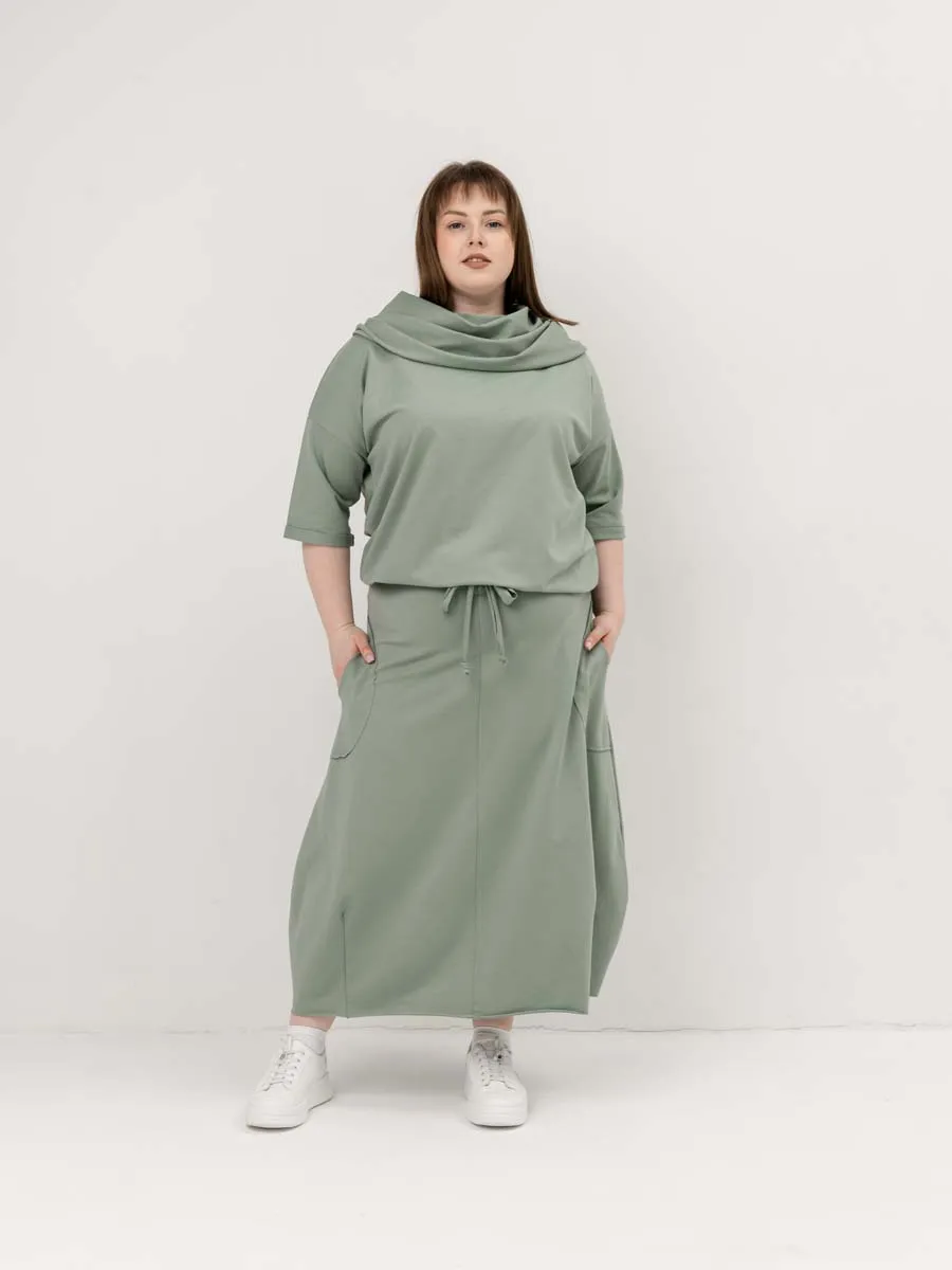 Платье для беременных длинное повседневное в офис plus size оливковый