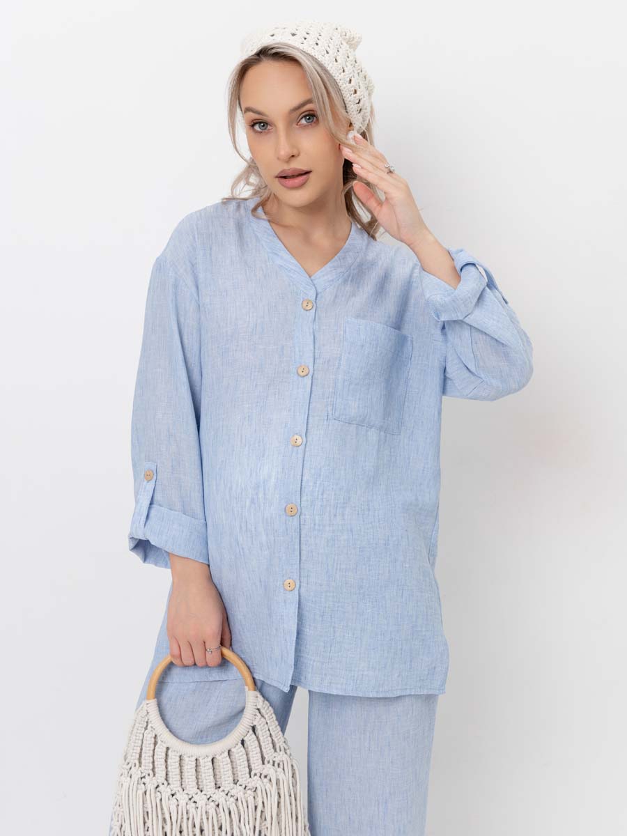 Костюм летний для беременных и кормящих туника брюки голубой