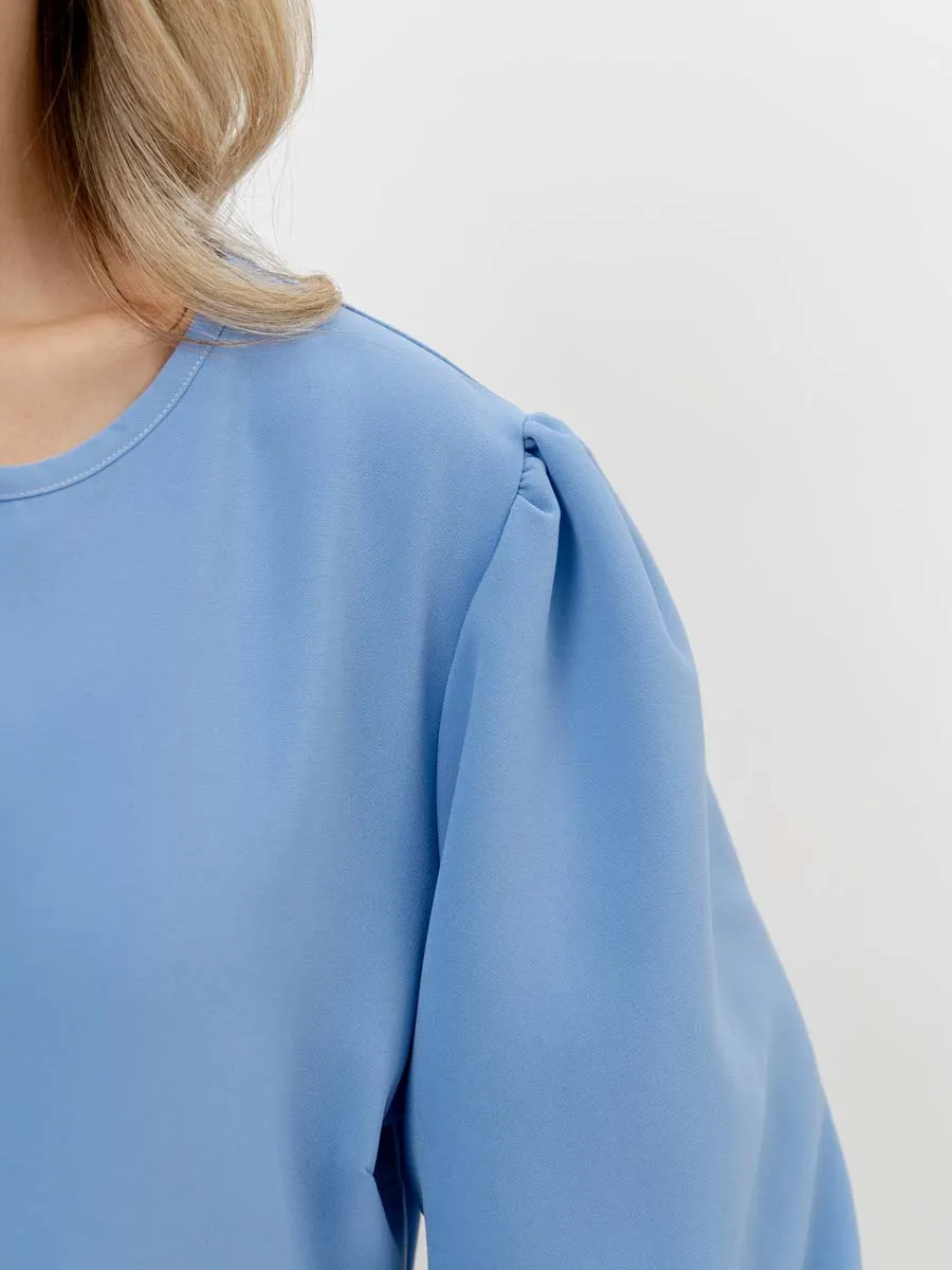 Платье для беременных с длинным рукавом в офис голубой темный