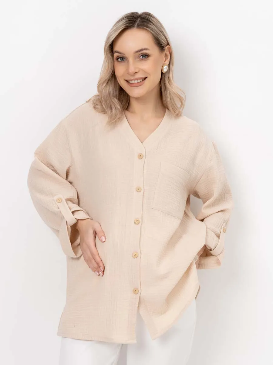 Рубашка для беременных туника муслиновая бежевый