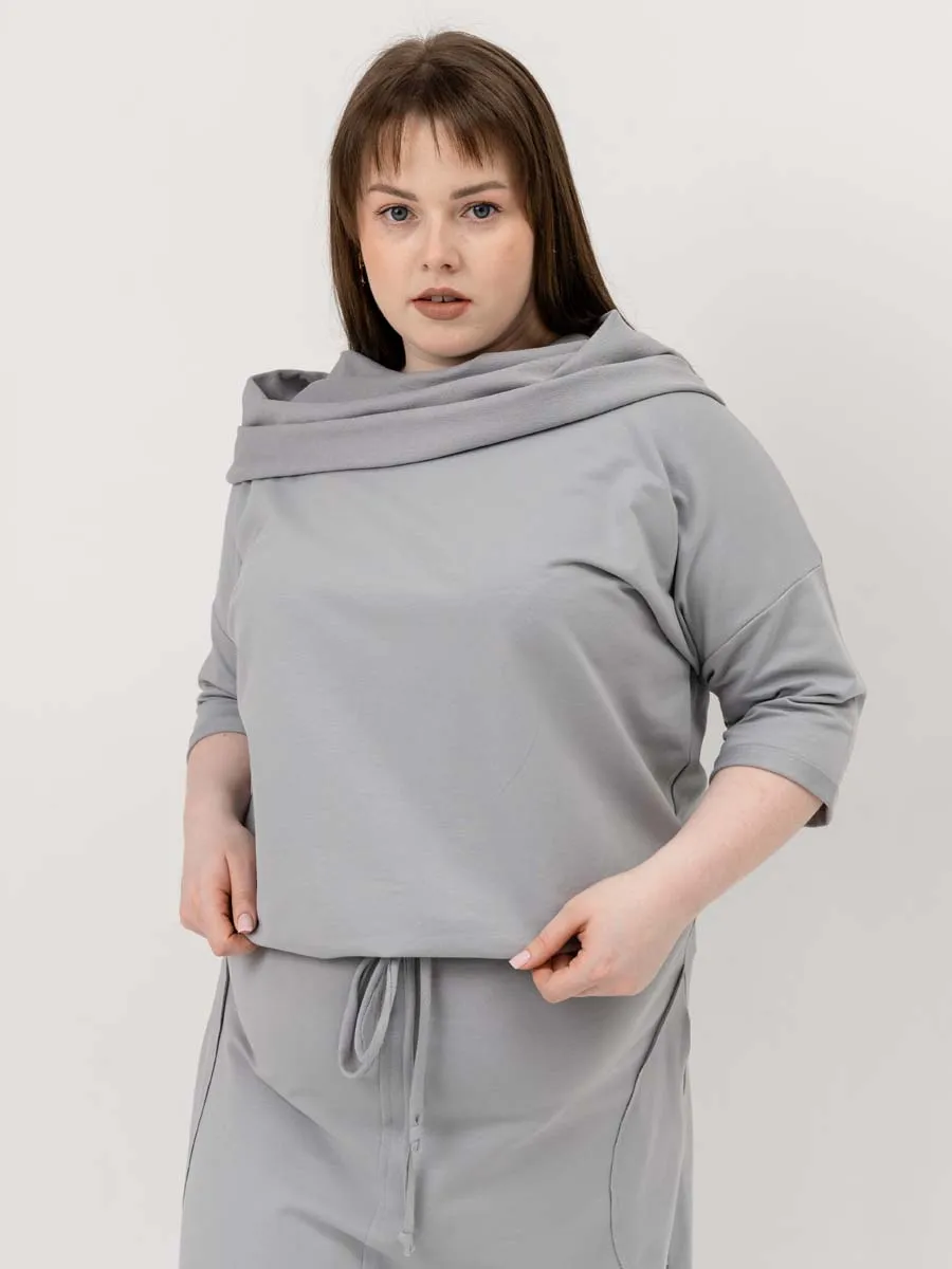 Платье для беременных длинное повседневное в офис plus size серый
