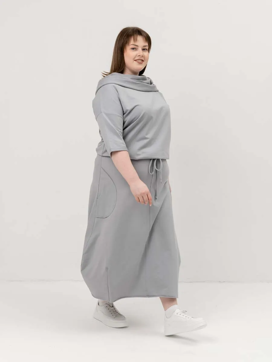Платье для беременных длинное повседневное в офис plus size серый