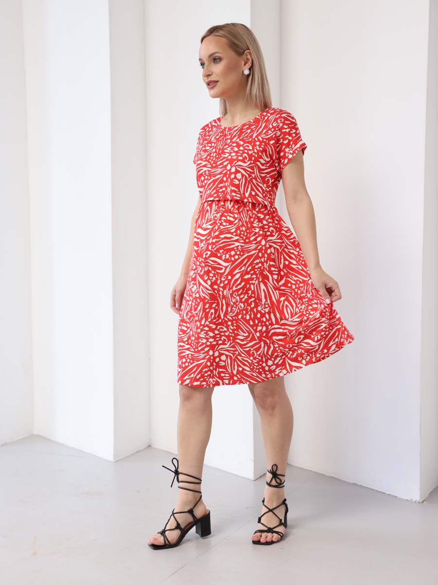 Платье для беременных и кормящих 62009 в офис красный/белый
