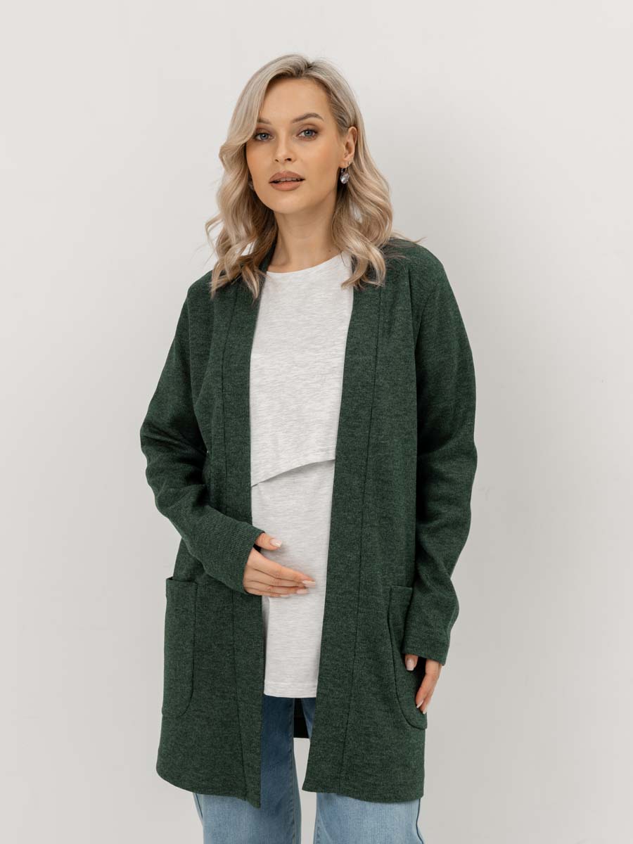 Жакет удлиненный трикотажный кардиган для беременных зеленый