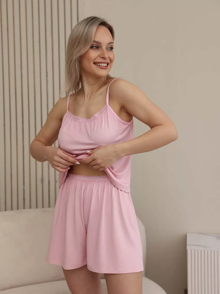 Пижама женская с шортами и топом 54832 розовый
