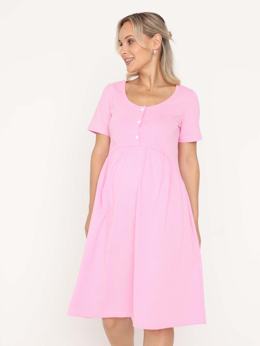 Сорочка в роддом ночнушка для беременных и кормящих розовый/белый