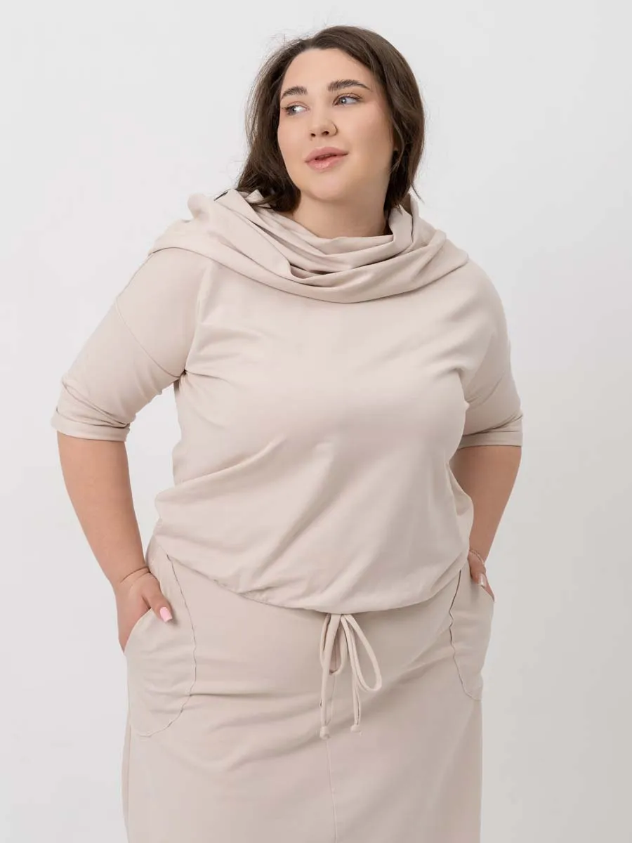 Платье для беременных длинное повседневное в офис plus size бежевый