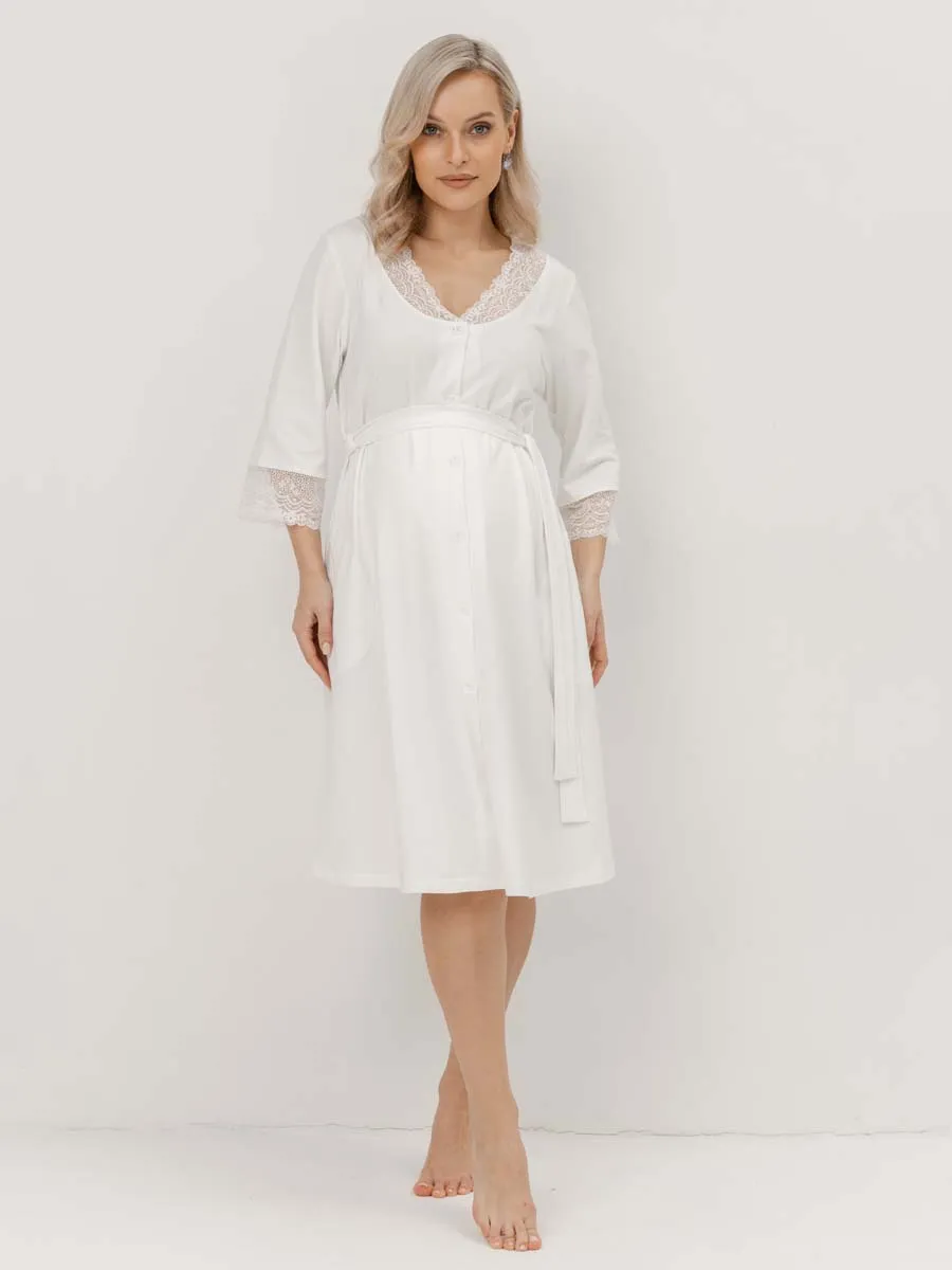 Халат домашний для беременных и кормления молочный