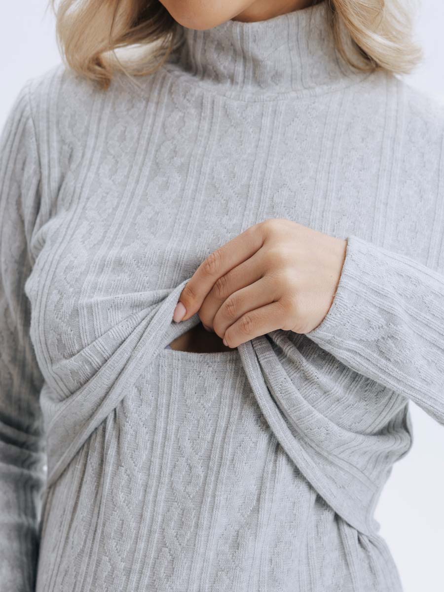 Платье вязаное для беременных и кормящих в офис 54504 серый