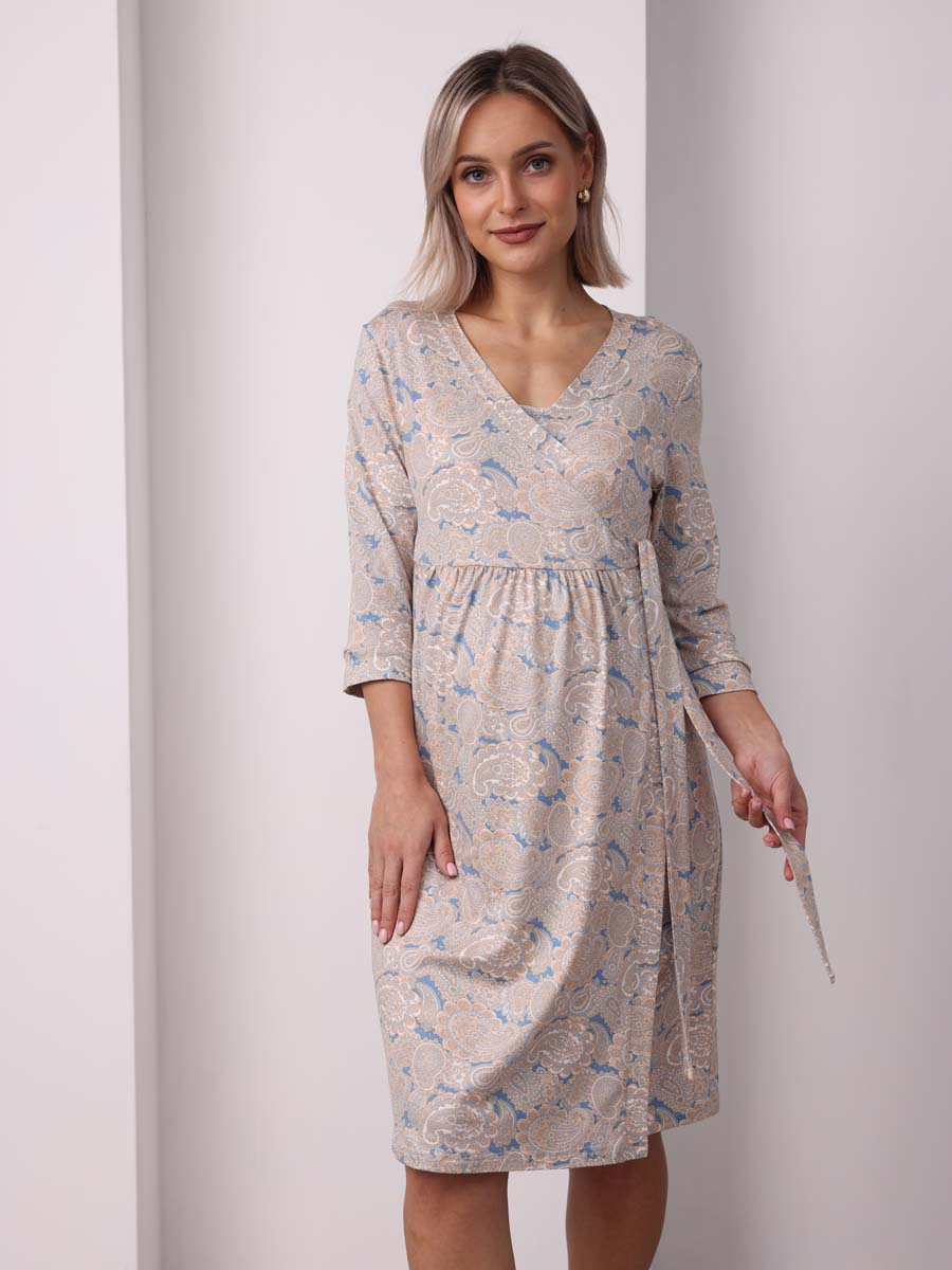 Комплект женский халат с сорочкой 22832 бежевый/молочный/голубой