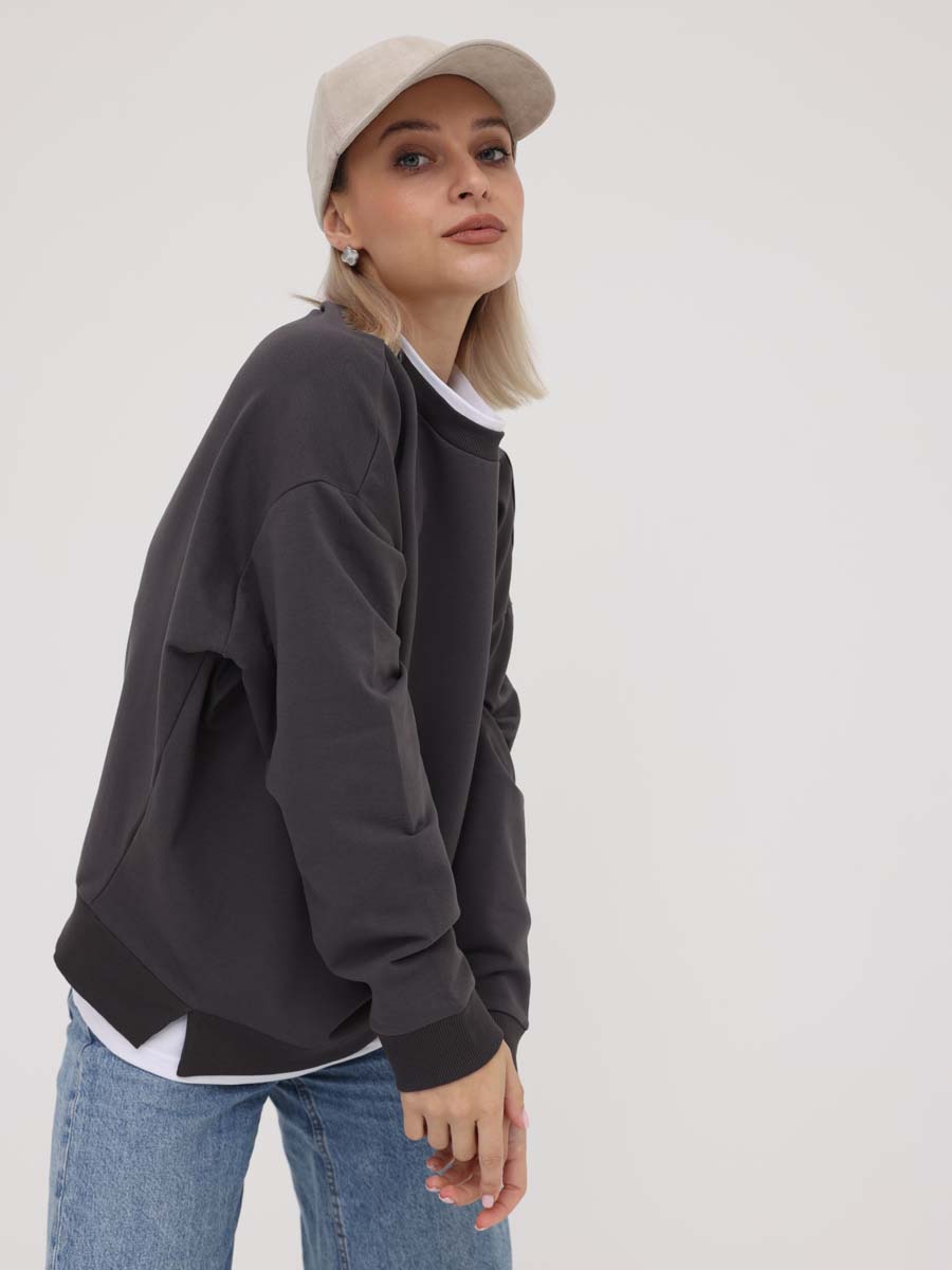 Джемпер женский оверсайз 69714 лонгслив антрацитовый/белый