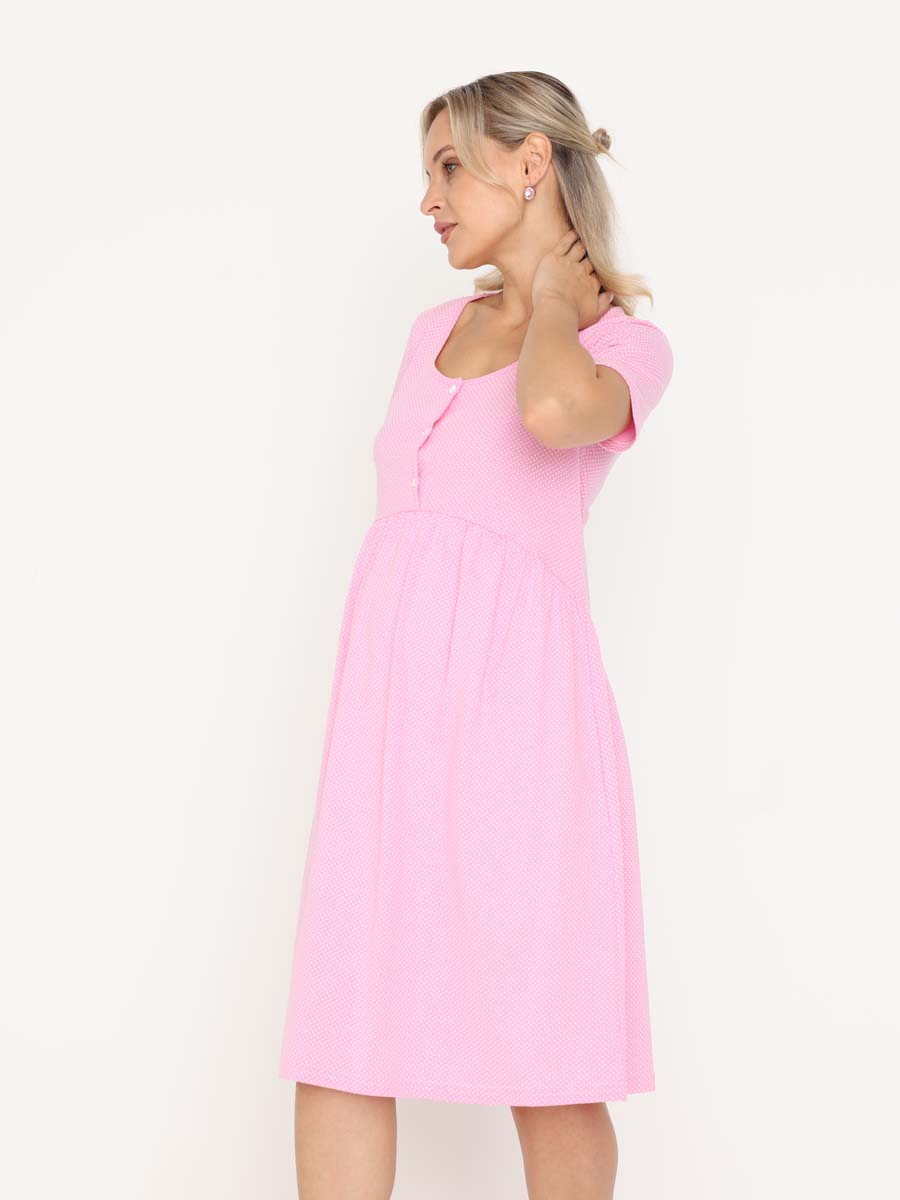 Сорочка в роддом ночнушка для беременных и кормящих розовый/белый