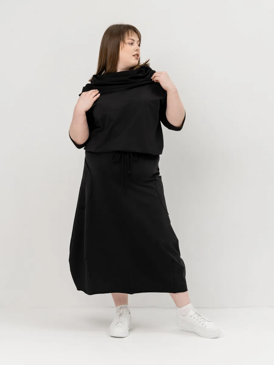 Платье для беременных длинное повседневное в офис plus size черный