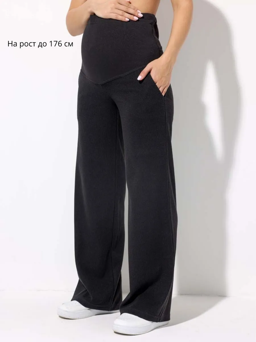 Брюки черные вельветовые палаццо для беременных в офис 71711 черный/графитовый
