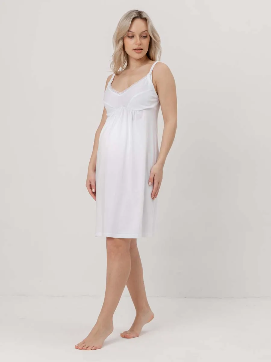 Халат с сорочкой для беременных и кормящих в роддом серый/белый