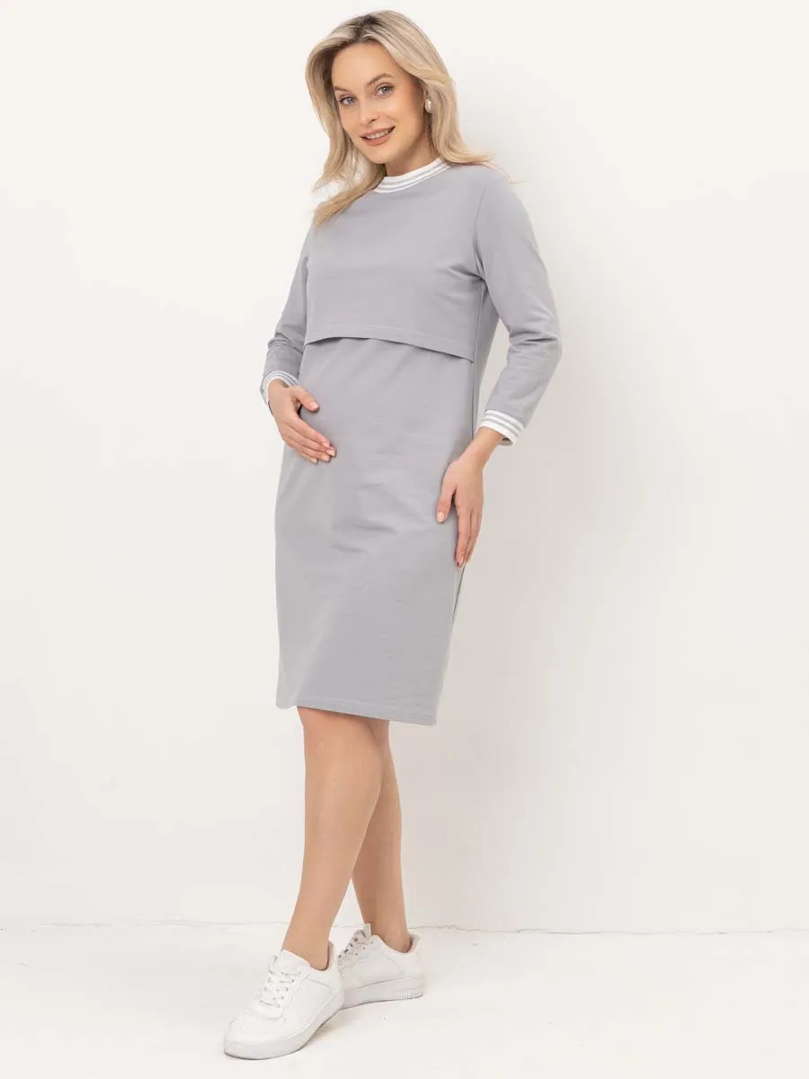 Платье в офис для беременных и кормящих 69114 серый