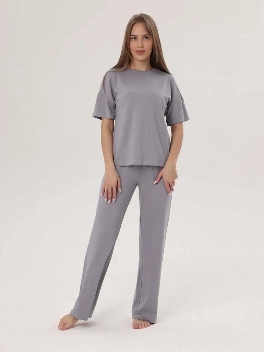 Костюм оверсайз домашний штаны футболка серый