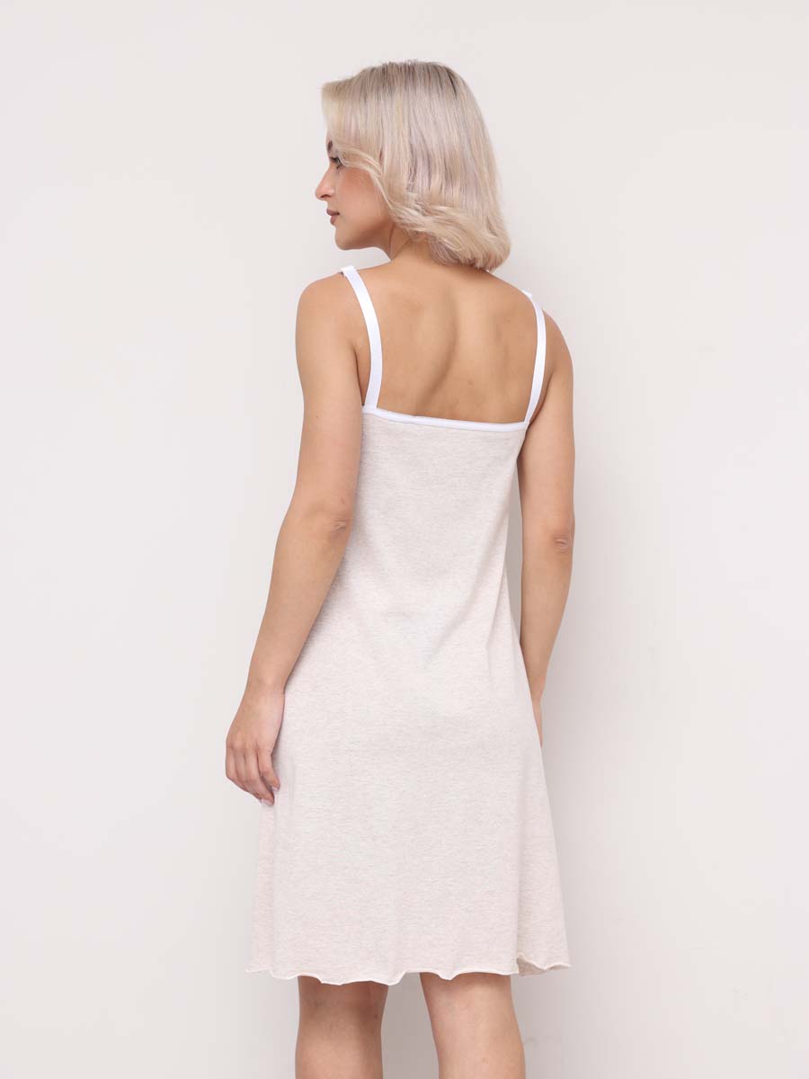 Комплект 16820 для беременных и кормящих халат с сорочкой бежевый_меланж/белый