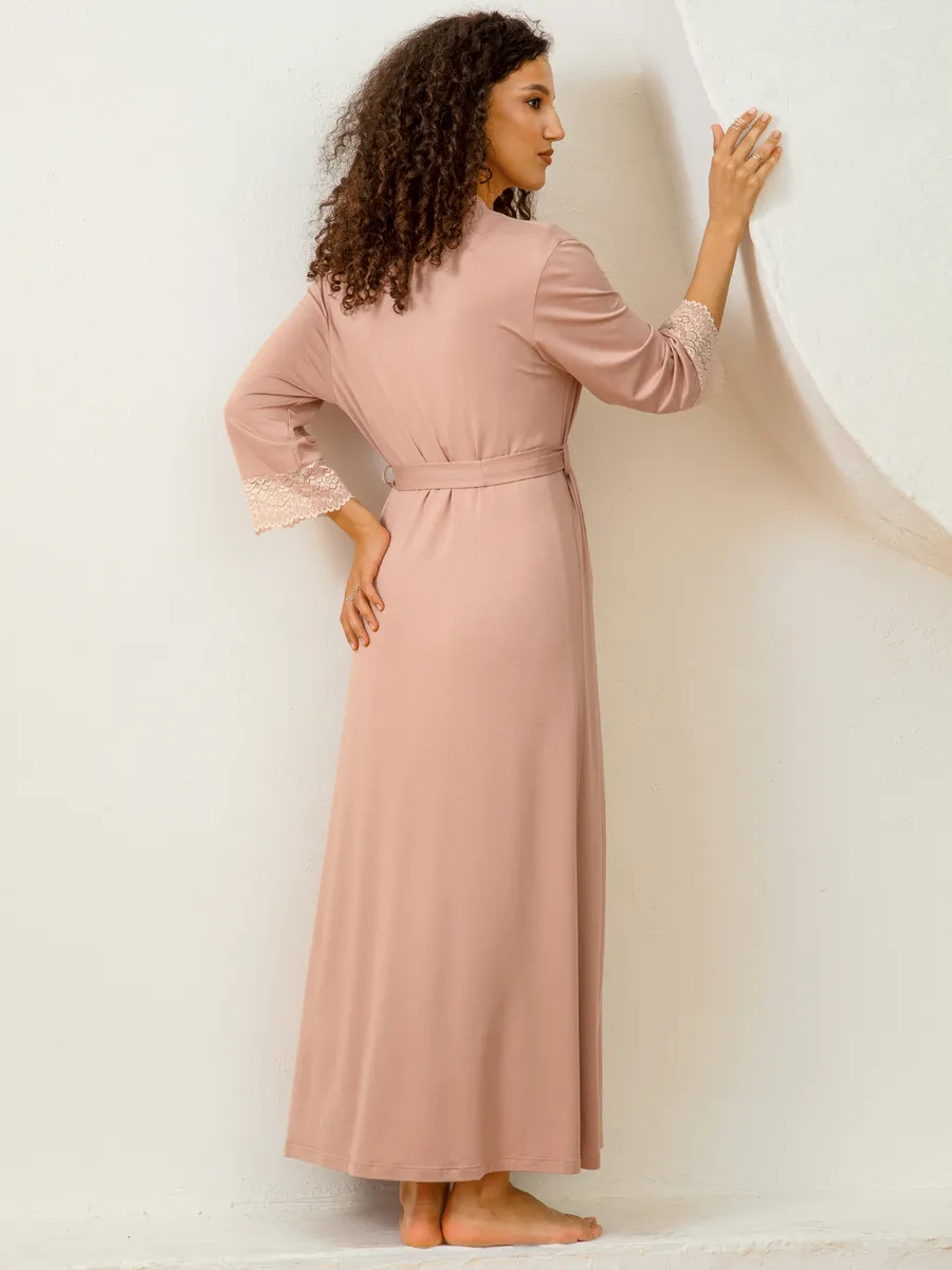 Костюм для беременных халат и сорочка в роддом для кормящих бежевый