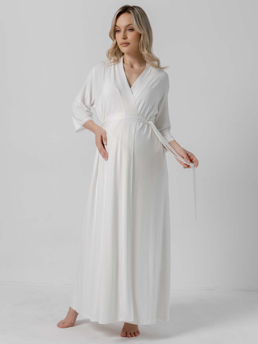 Костюм для беременных халат и сорочка в роддом для кормящих молочный