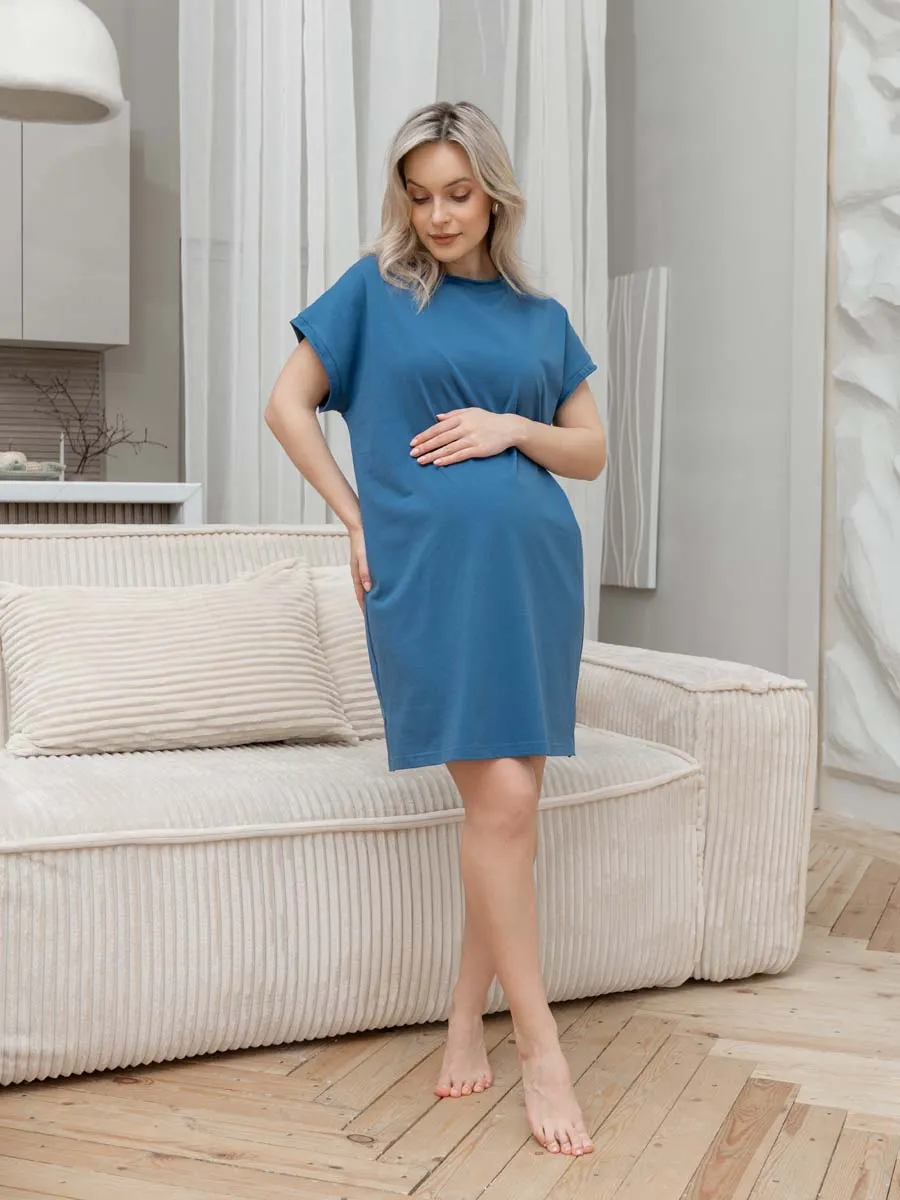 Домашнее платье сорочка синий