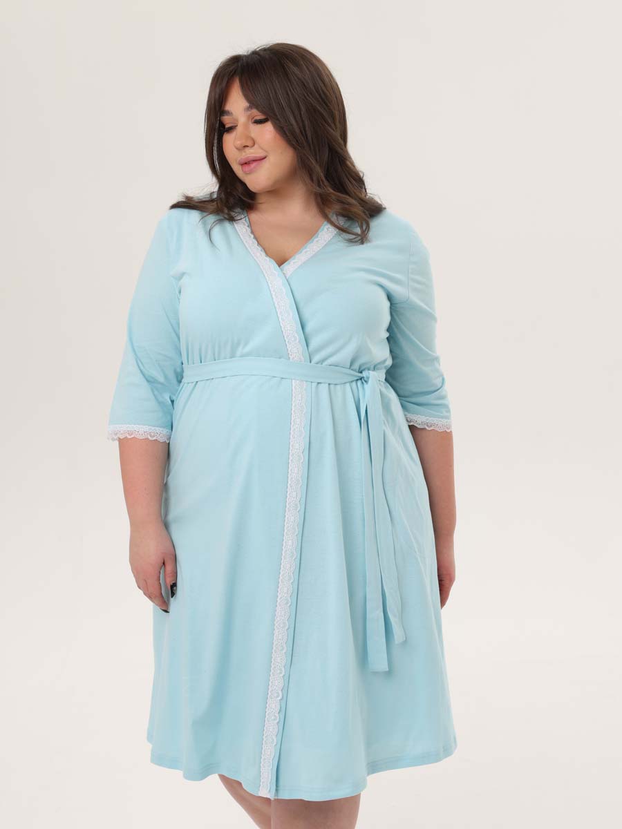 Комплект халат с сорочкой большие размеры 23020 аквамариновый