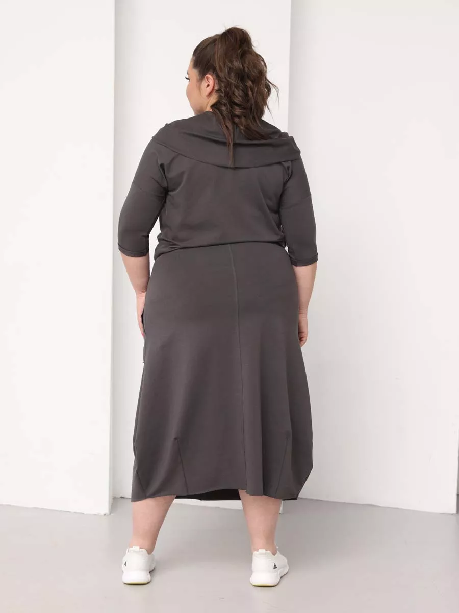 Платье для беременных длинное повседневное в офис plus size антрацитовый