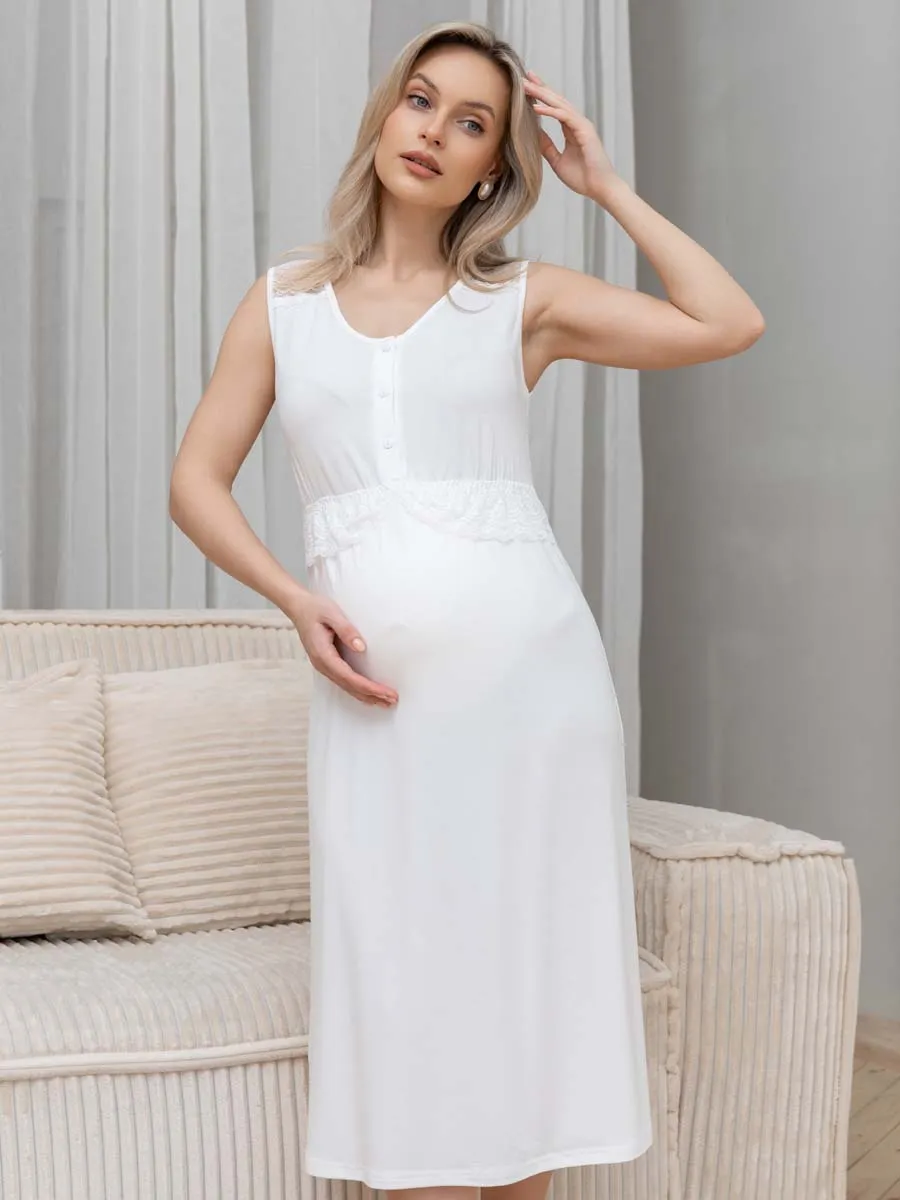 Ночная сорочка в роддом для беременных и кормления молочный