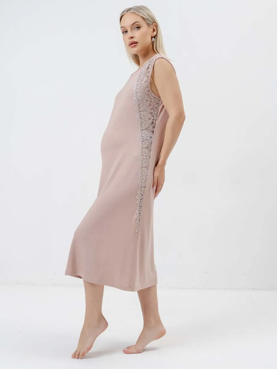 Ночная сорочка в роддом для беременных бежевый