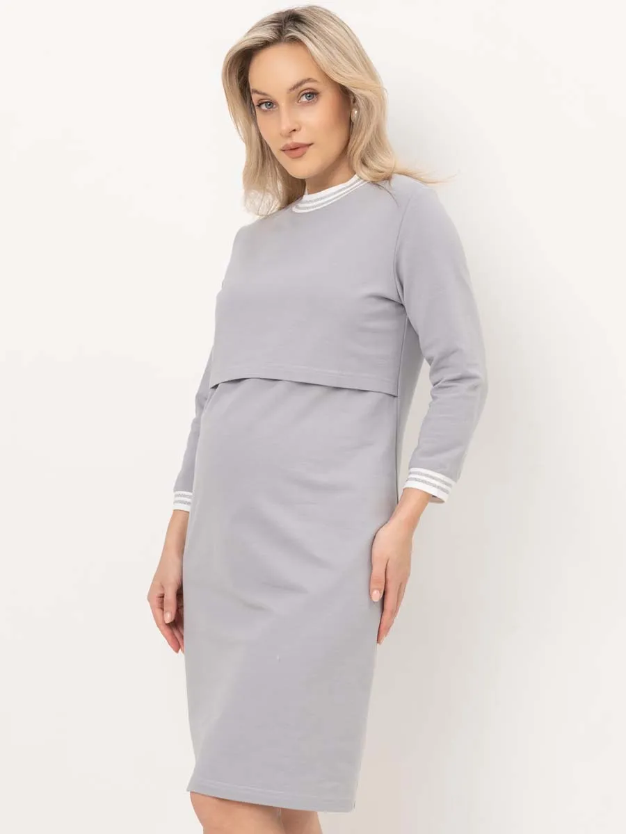 Платье в офис для беременных и кормящих 69114 серый