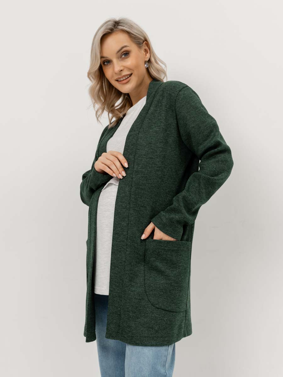 Жакет удлиненный трикотажный кардиган для беременных зеленый