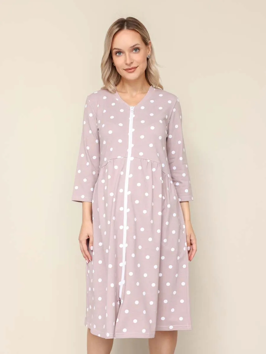 Халат домашний для беременных и кормящих в роддом 26302 бежевый/белый