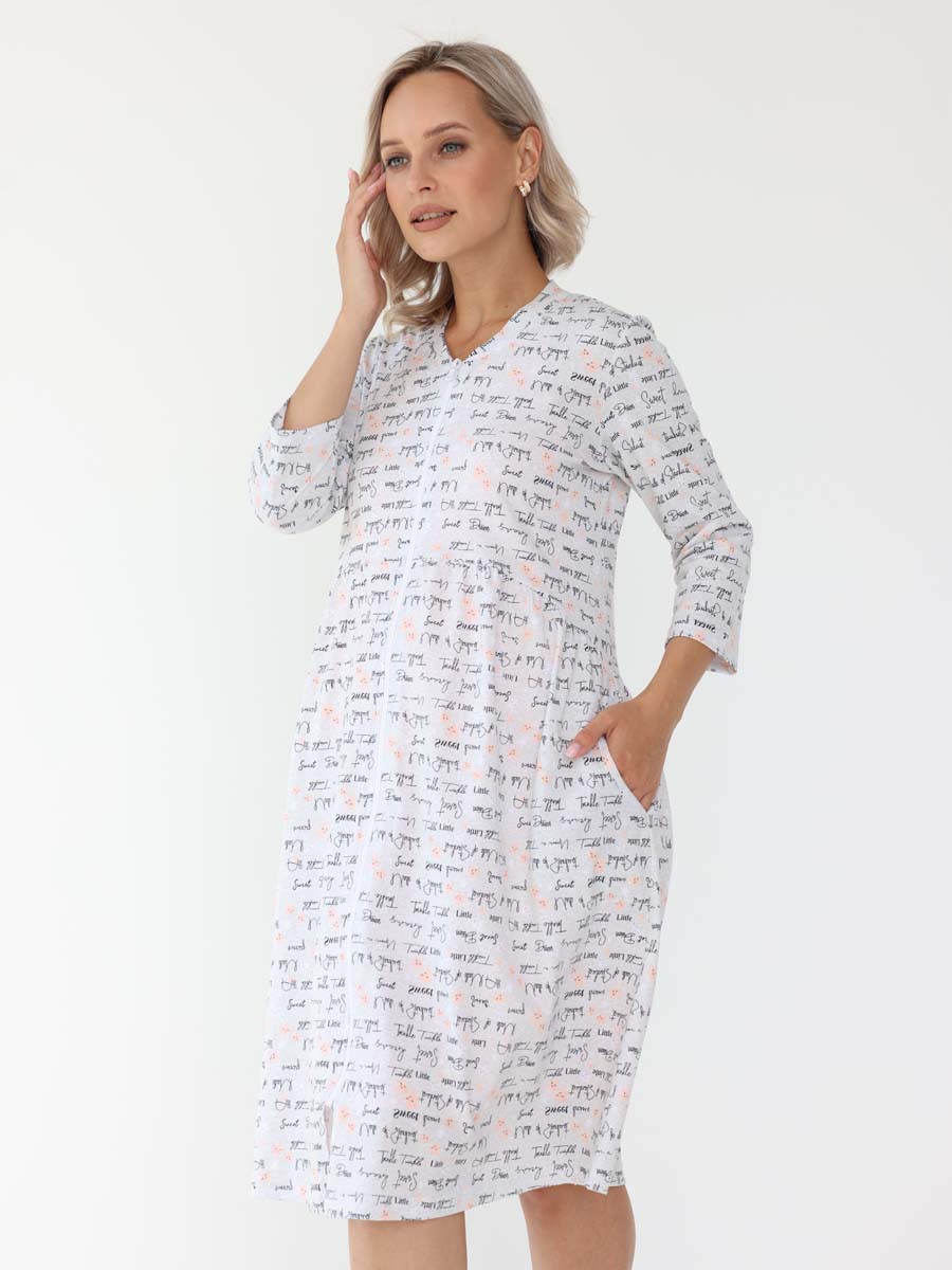 Халат и сорочка для беременных и кормящих в роддом 27320 серый/розовый