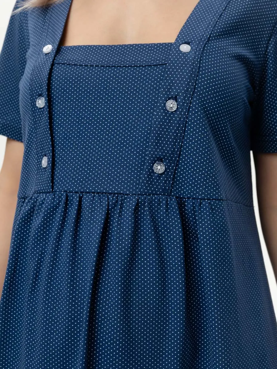 Ночная сорочка для беременных и кормящих хлопок 55701 синий/белый