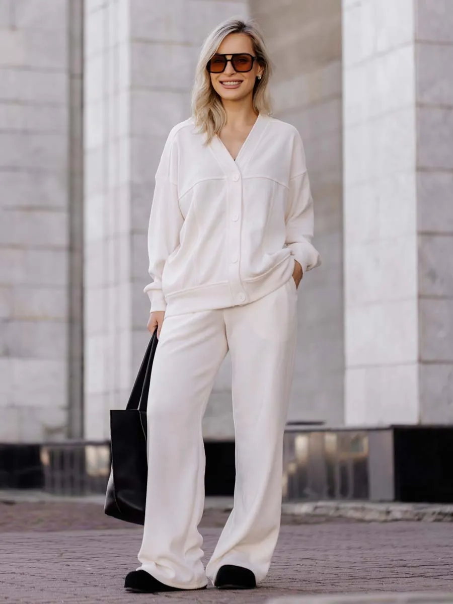 Костюм вельветовый бомбер брюки молочный