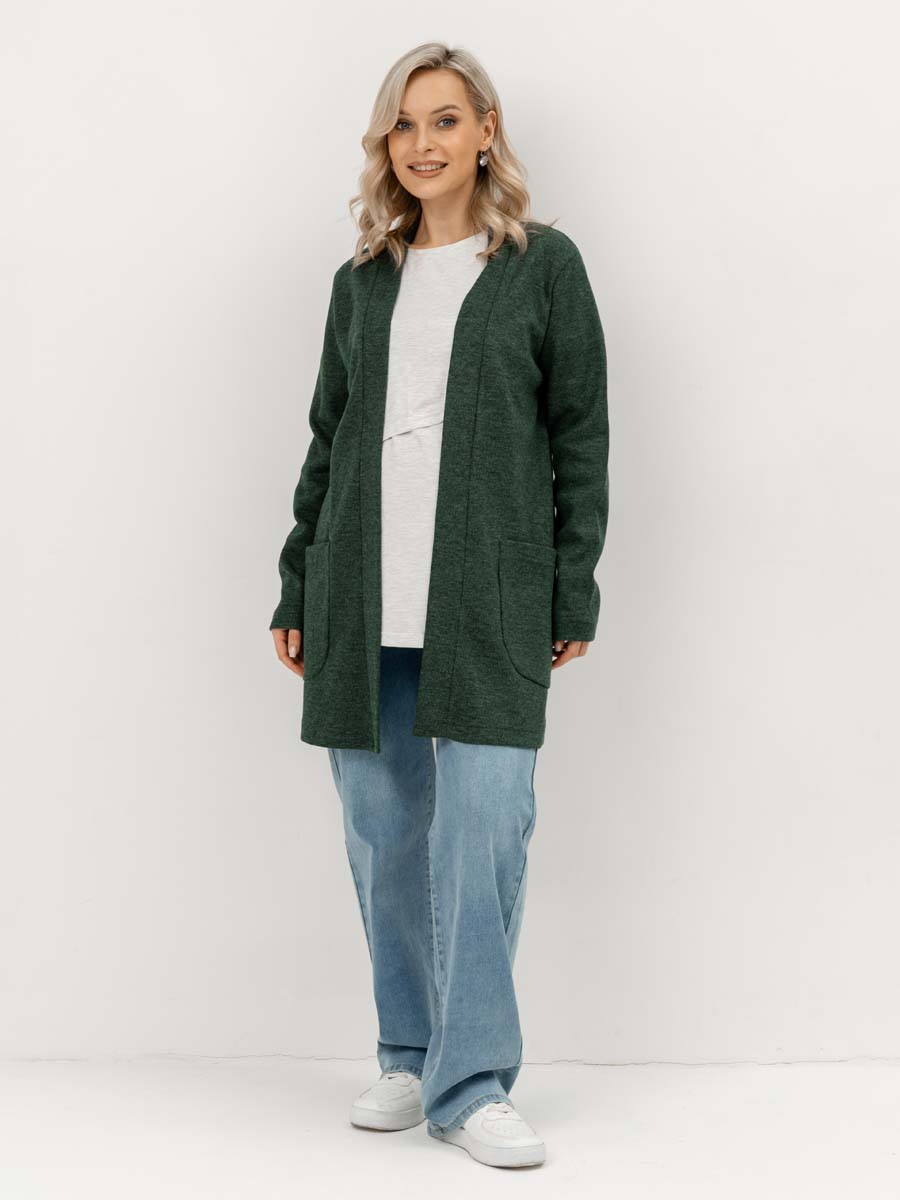 Жакет удлиненный трикотажный кардиган для беременных зеленый