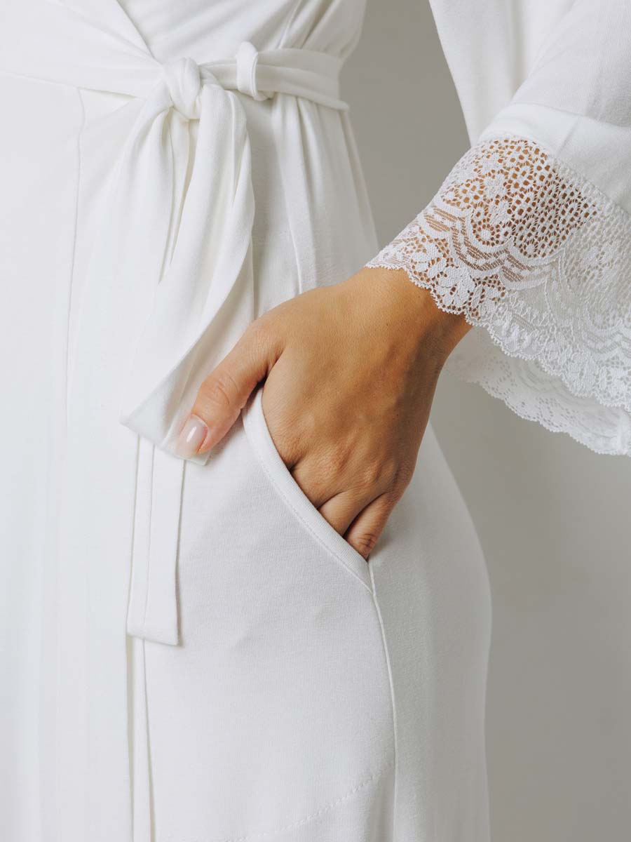 Костюм кружевной халат с сорочкой для беременных 27932 молочный