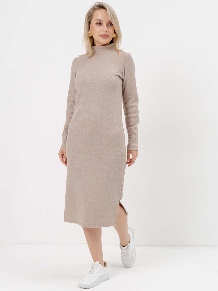 Платье для беременных с длинным рукавом осеннее в офис бежевый