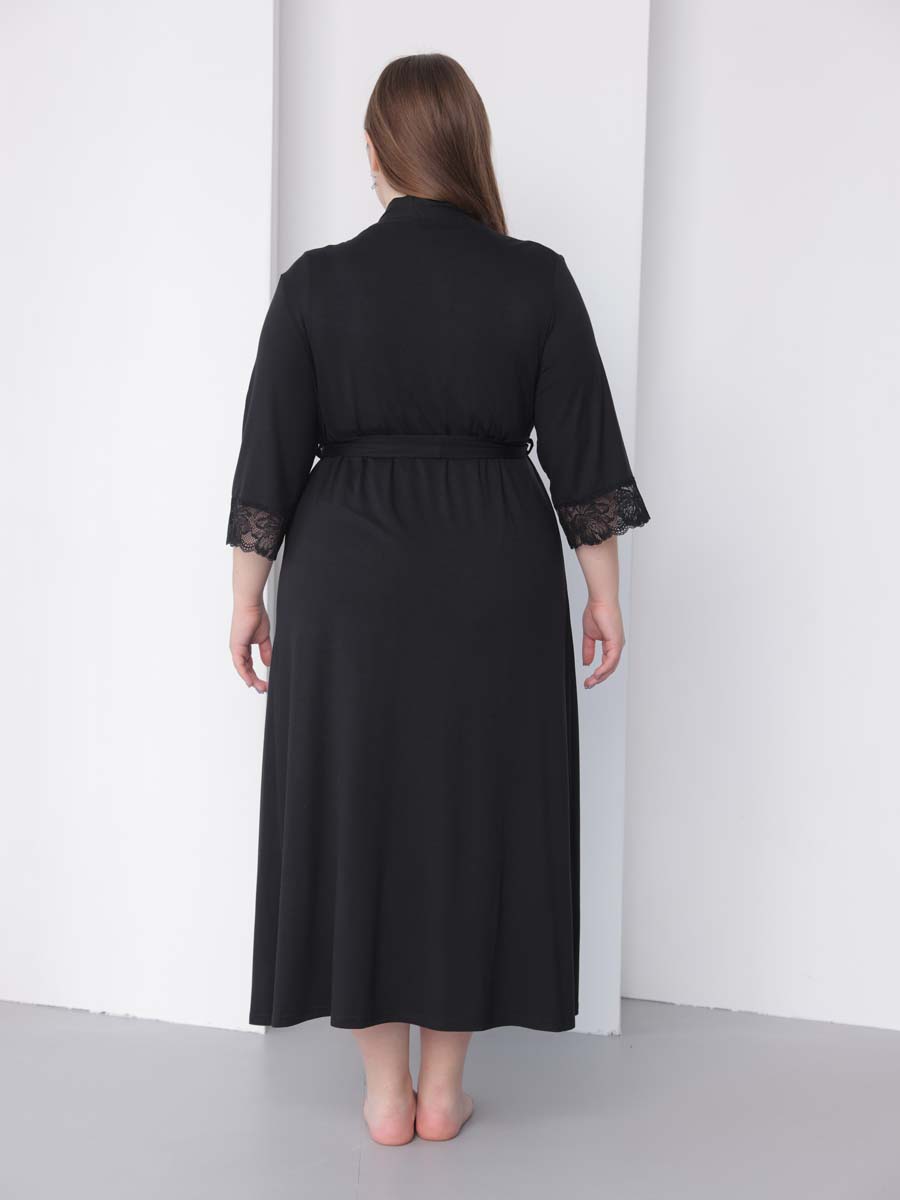 Халат с сорочкой большие размеры черный