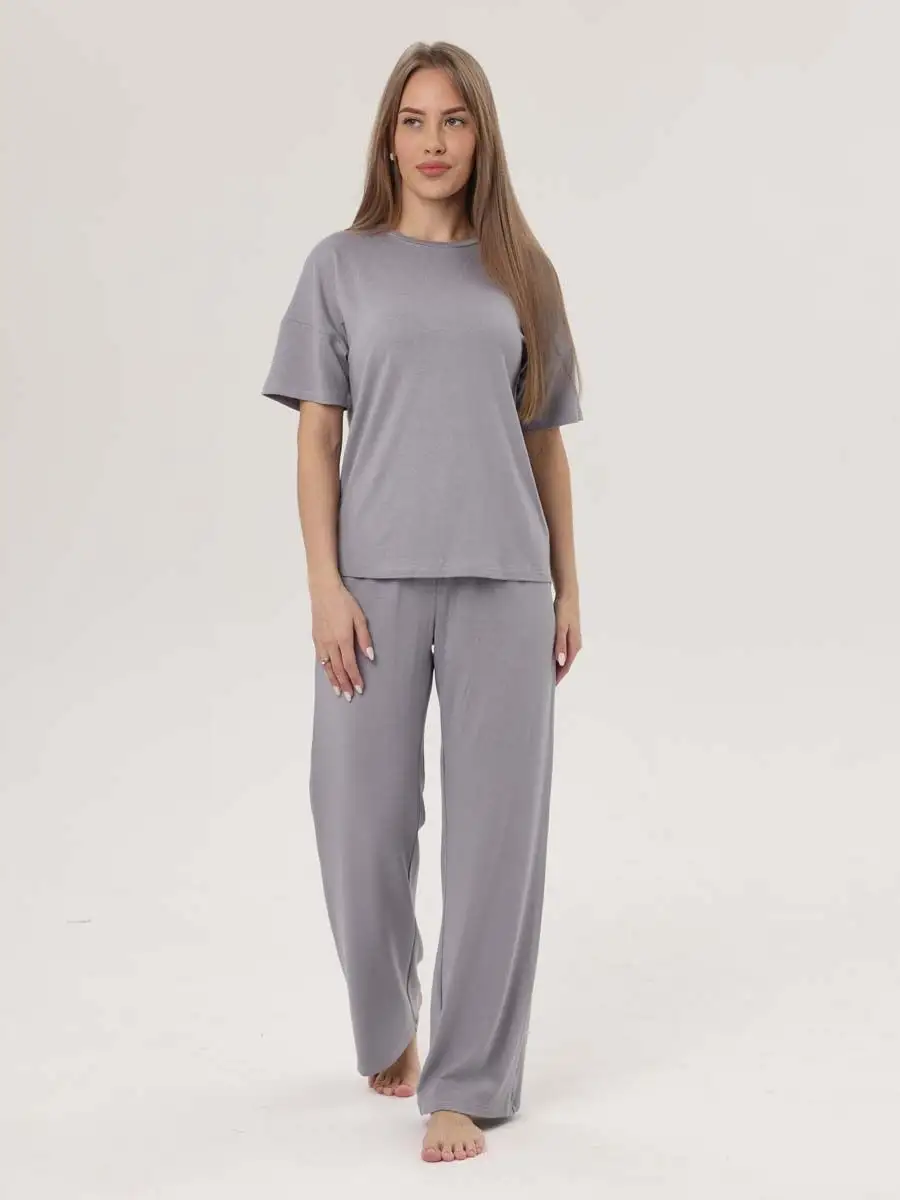 Костюм оверсайз домашний штаны футболка серый