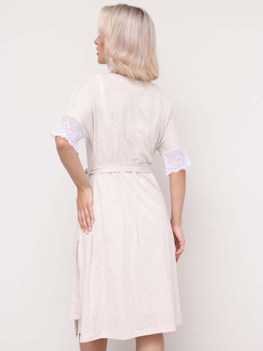 Комплект 16820 для беременных и кормящих халат с сорочкой бежевый_меланж/белый