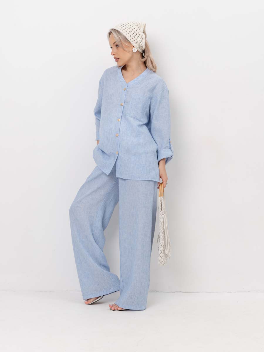 Костюм летний для беременных и кормящих туника брюки голубой