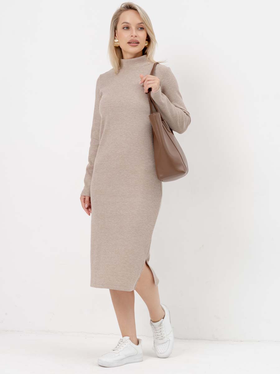 Платье для беременных с длинным рукавом осеннее в офис бежевый