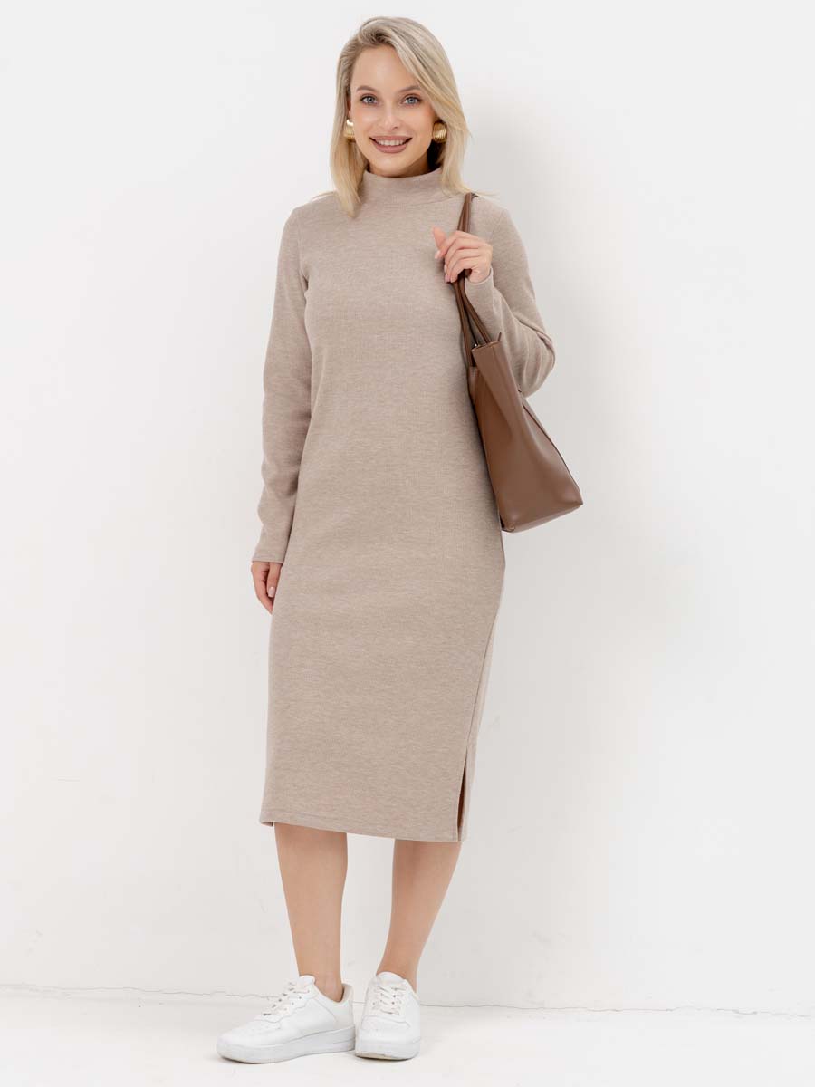 Платье для беременных с длинным рукавом осеннее в офис бежевый