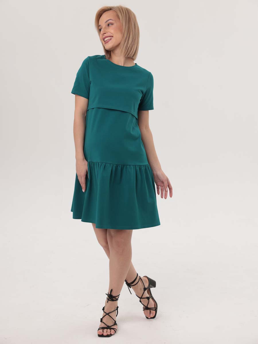 Платье женское летнее для беременных и кормящих мам в офис изумрудный