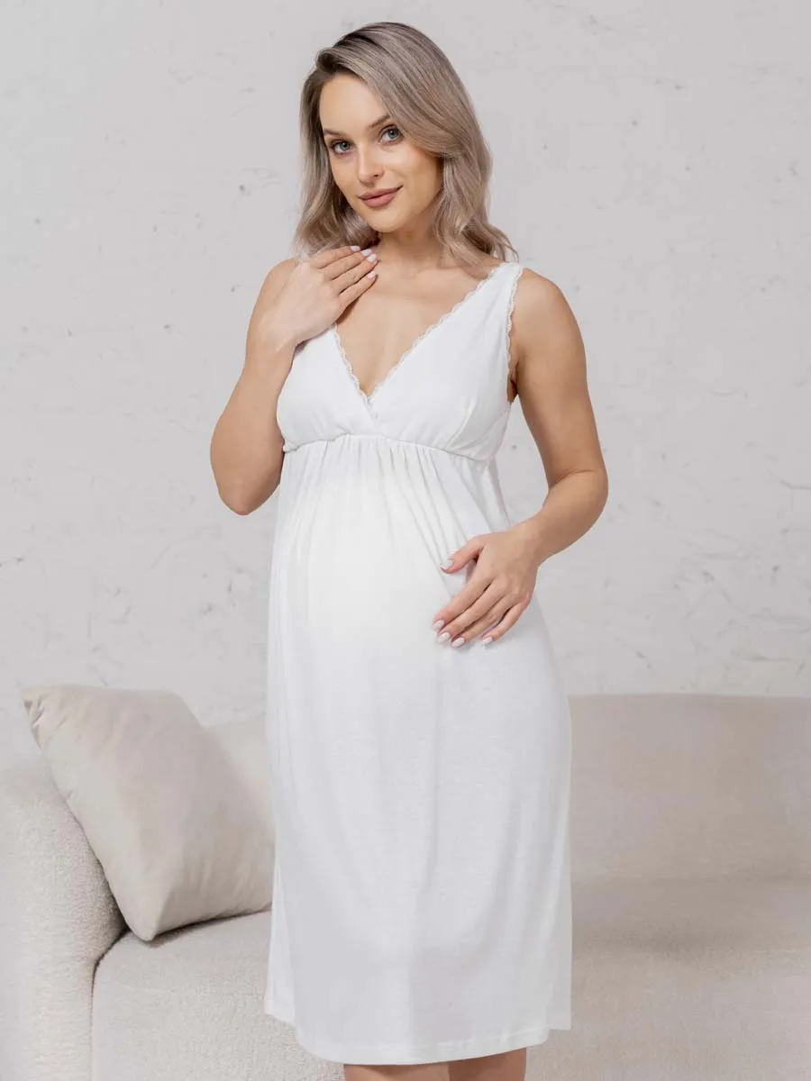 Халат с сорочкой для беременных и кормящих молочный