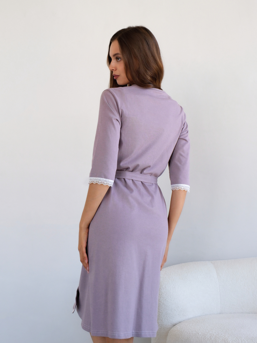 Халат с сорочкой для беременных и кормящих в роддом коричневый/молочный