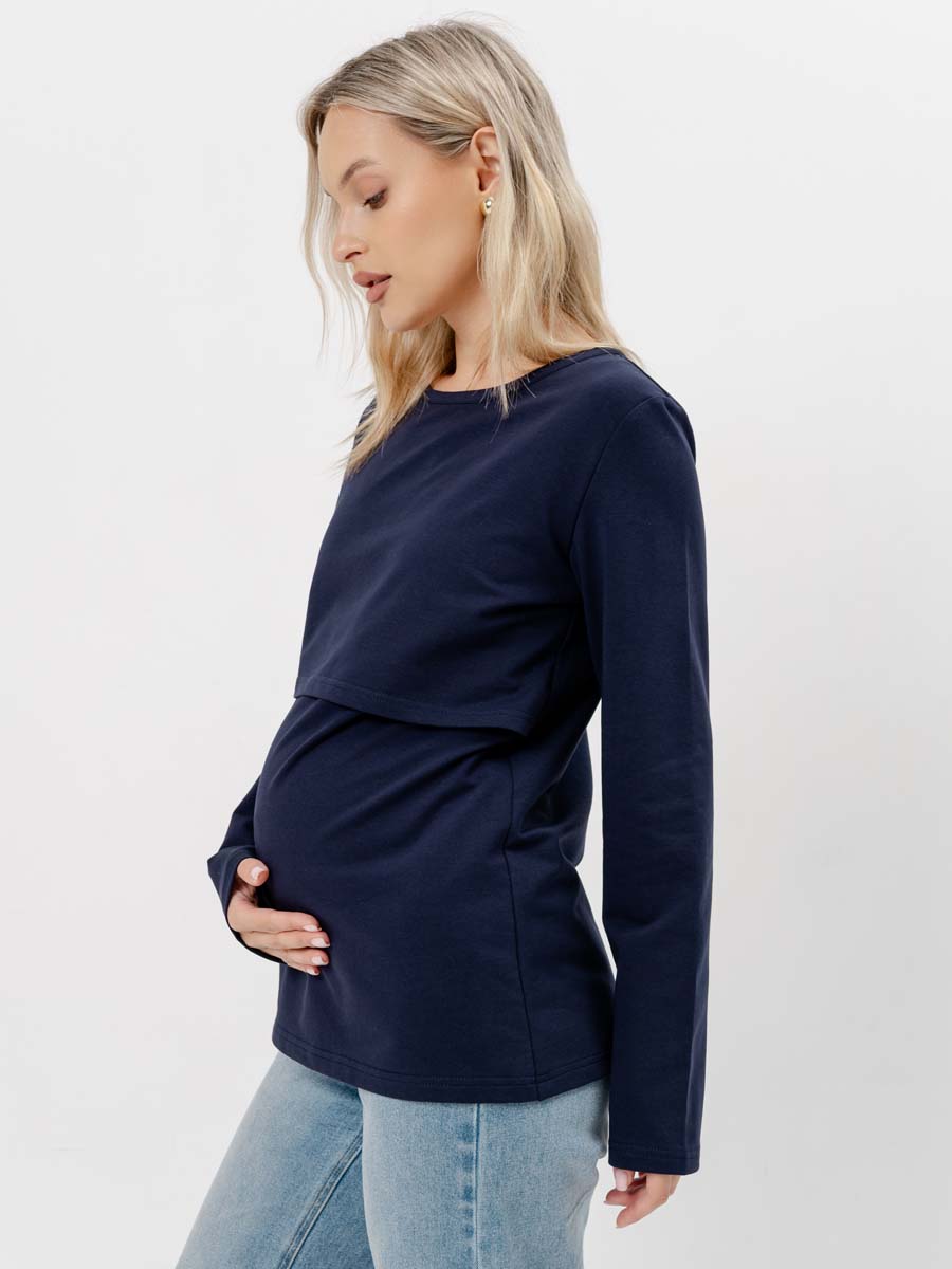 Лонгслив утепленный для будущих мам осень в офис 	синий