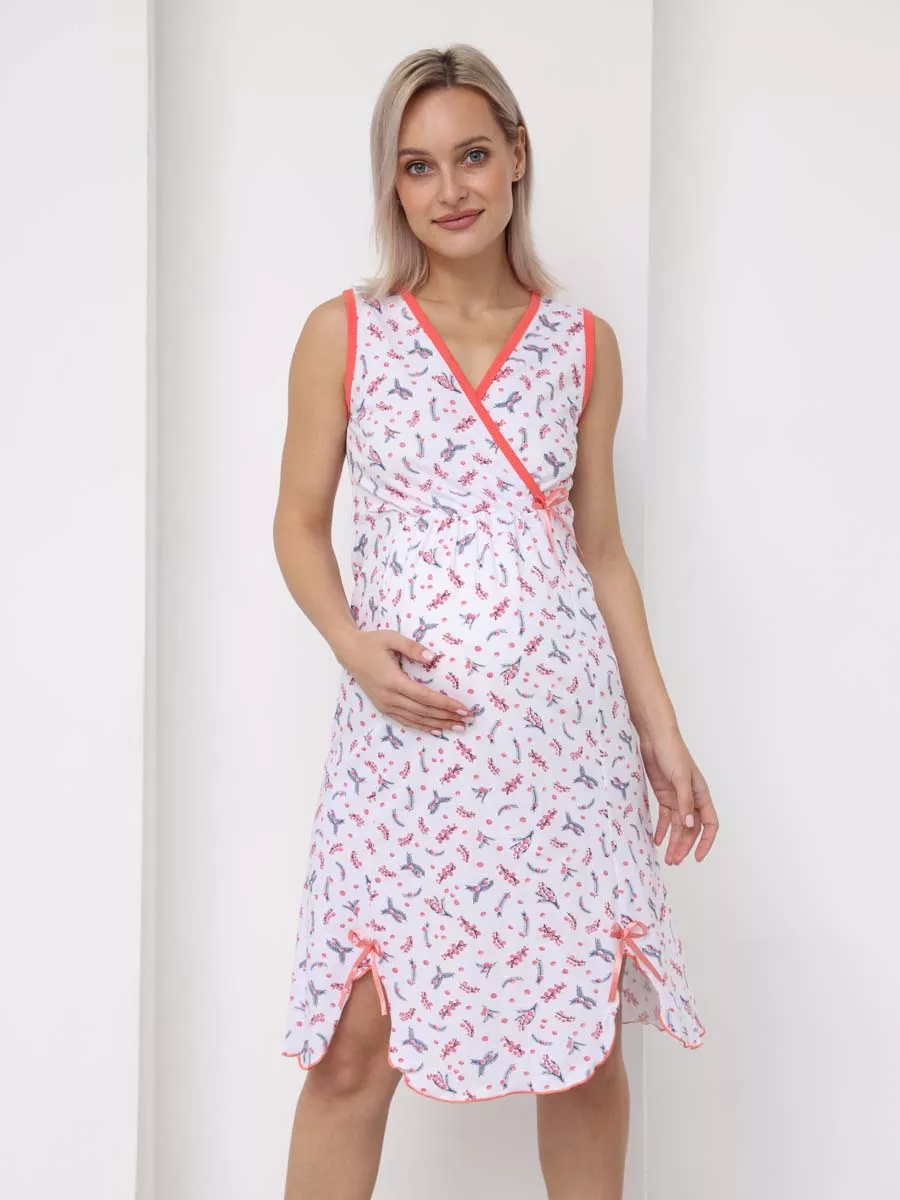 Ночная сорочка для беременных и кормящих в роддом 23601 белый/розовый